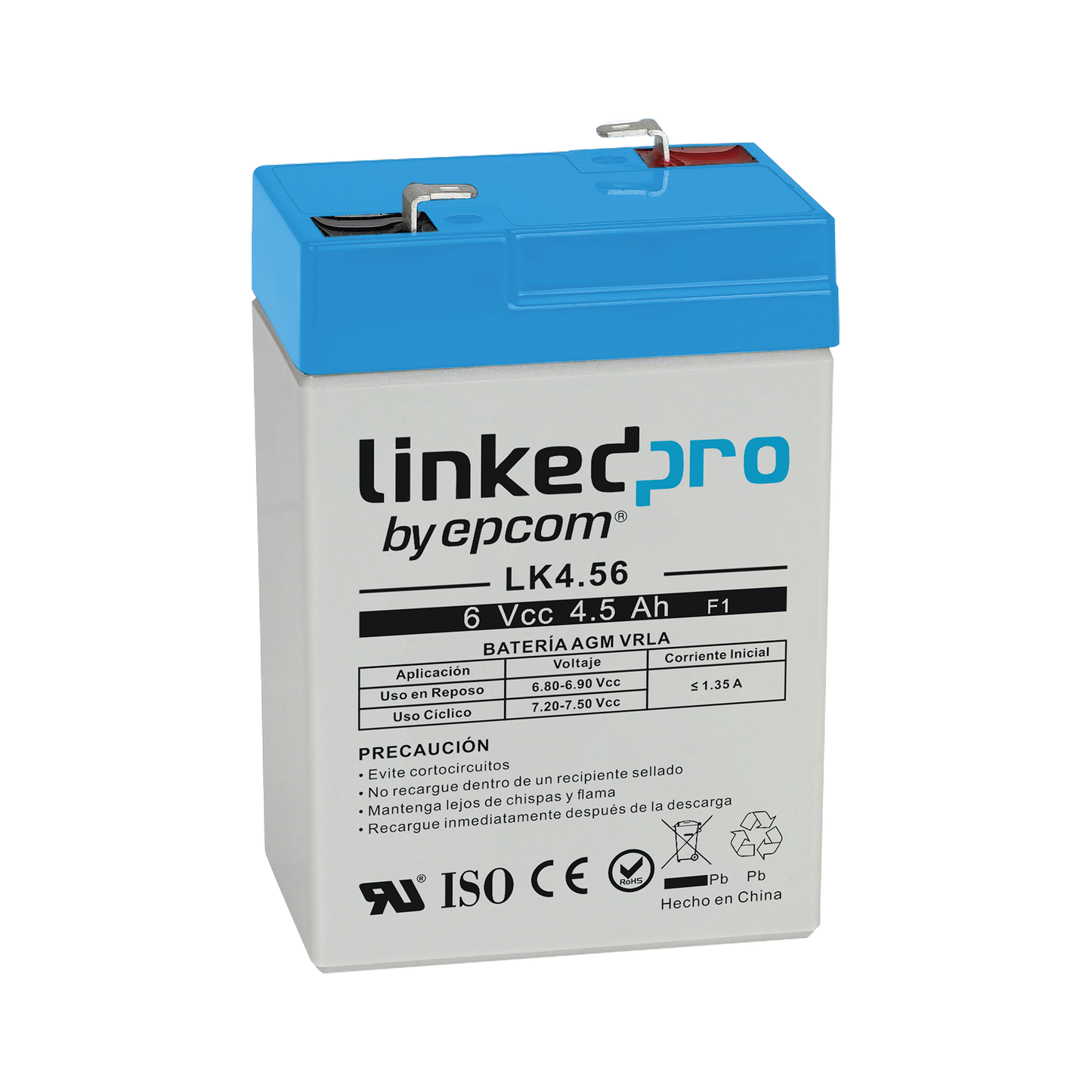 Batería de respaldo 6 V | 4.5 Ah | AGM | Especial para Seguridad Electrónica | UPS | Sistemas de Emergencia | Vida útil 5 años | Terminales F1 + Adaptador F2