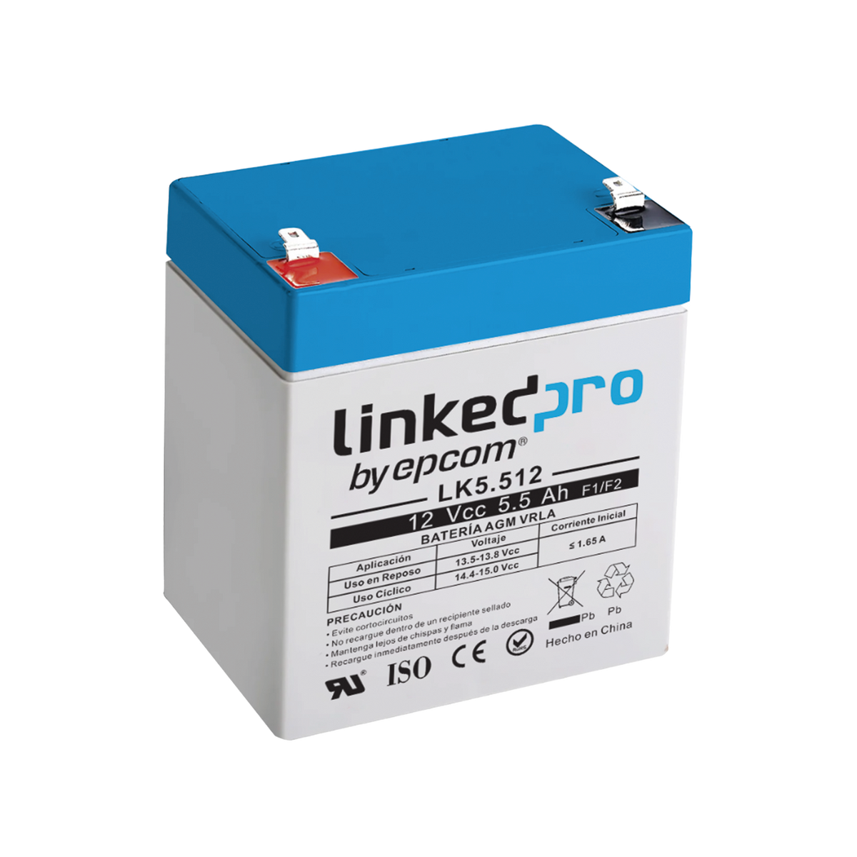 Batería de respaldo 12 V | 5.5 Ah | AGM | Especial para Seguridad Electrónica | UPS | Sistemas de Emergencia | Vida útil 5 años | Terminales F1 + Adaptador F2