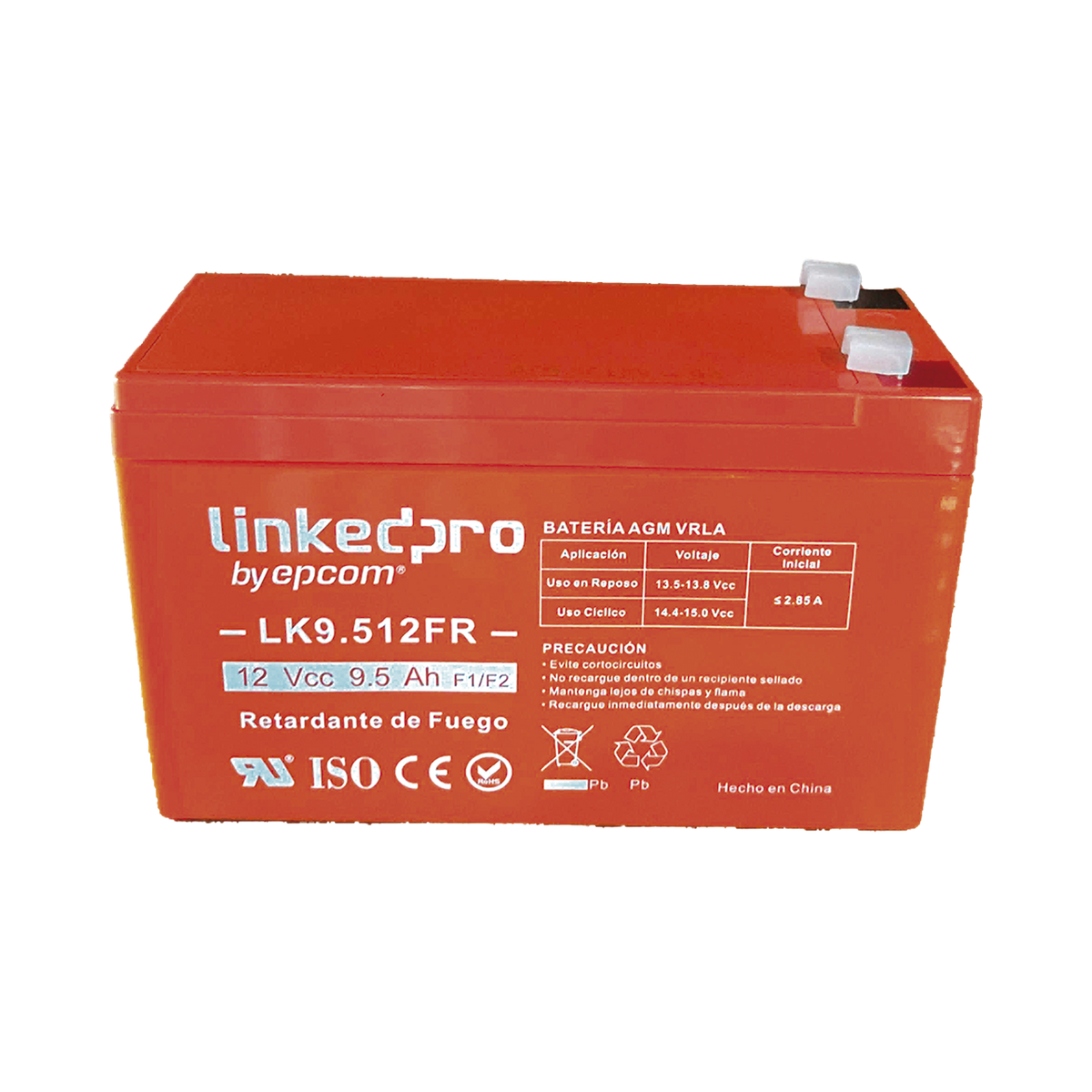 Batería de respaldo 12 V | 9.5 Ah | AGM | Certificada UL94-V0 Retardante a la Flama | Especial para Seguridad Electrónica | UPS | Sistemas de Emergencia | Vida útil 5 años | Terminales F1 + Adaptador F2