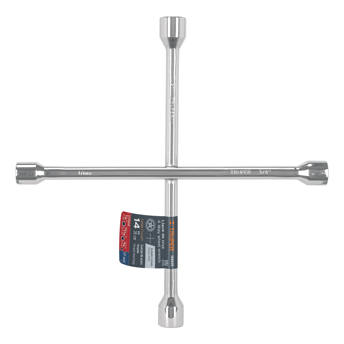 Llave de cruz 14' pulida y cromada, TRUPER