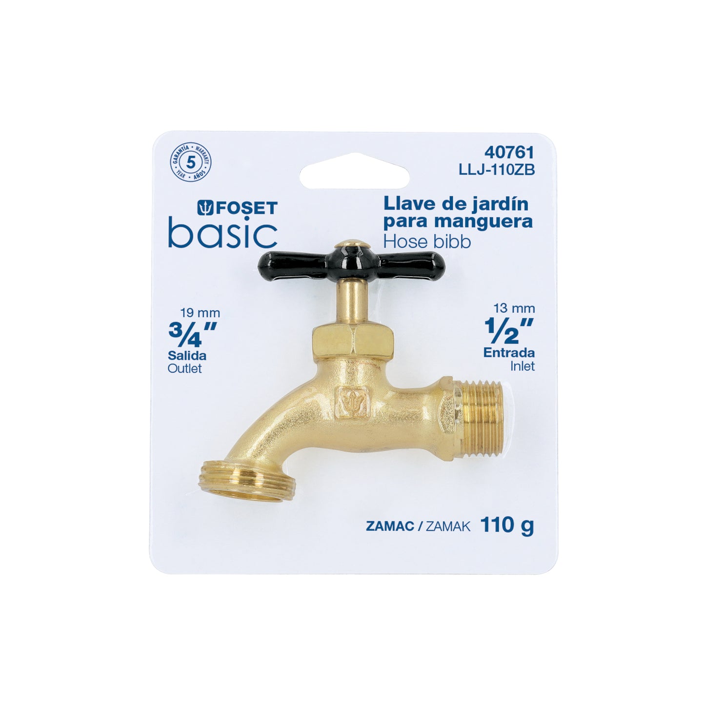 Llave p/manguera, de zamac 110gr, 1/2', blíster, BASIC
