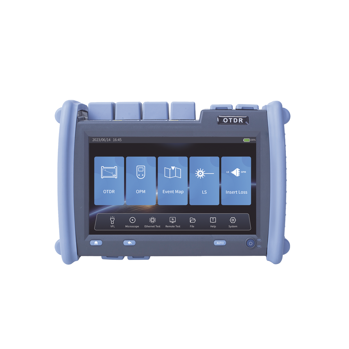 OTDR PRO de Alto Rendimiento para Enlaces de Fibra Óptica Monomodo y Multimodo / Longitudes de Onda: 850nm, 1300nm, 1310nm y 1550nm / Zona Muerta por Evento de 0.8 Metros (2.62 Pies) / VFL 5mW / Distancia de Prueba de hasta 420 km