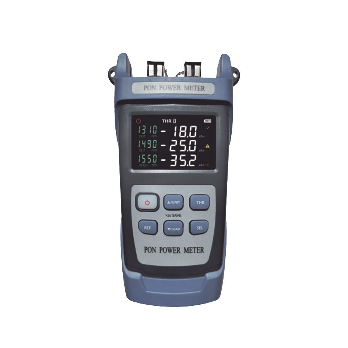 Medidor de Potencia Óptica (OPM) para Fibra Óptica en Redes FTTx / Soporta 3 Longitudes de Onda: 1310nm, 1490nm y 1550nm / Rango de Medición de -40 a 25dBm