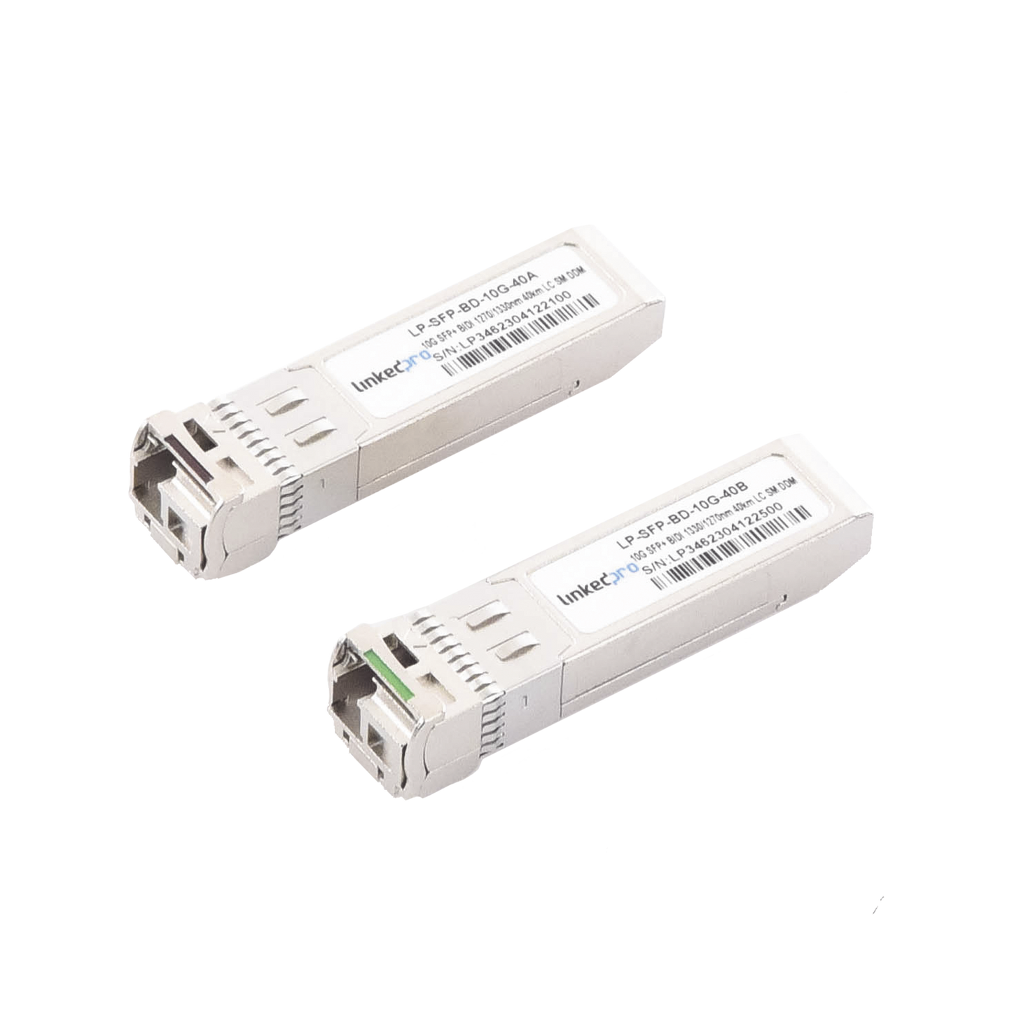 Transceptores Ópticos Bidireccionales SFP+ (Mini-Gbic) / Monomodo 1270 & 1330 nm / 10 Gbps / 1000BASE-BX / Conector LC/UPC Simplex / DDM / Hasta 40 km / 2 Piezas