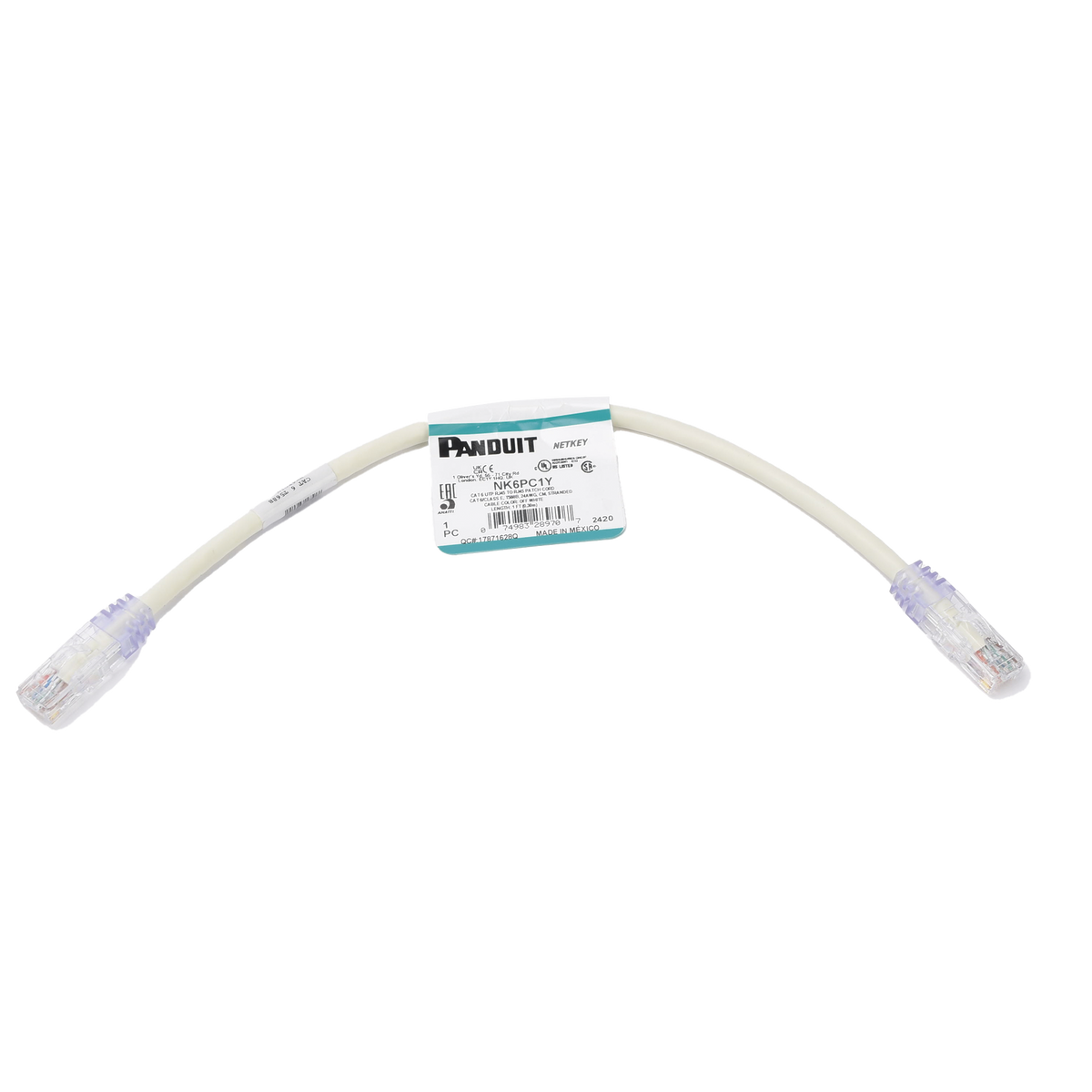 Cable de Parcheo UTP Categor�a 6, con Plug Modular en Cada Extremo - 0.3 Metros (1 Pie) - Blanco