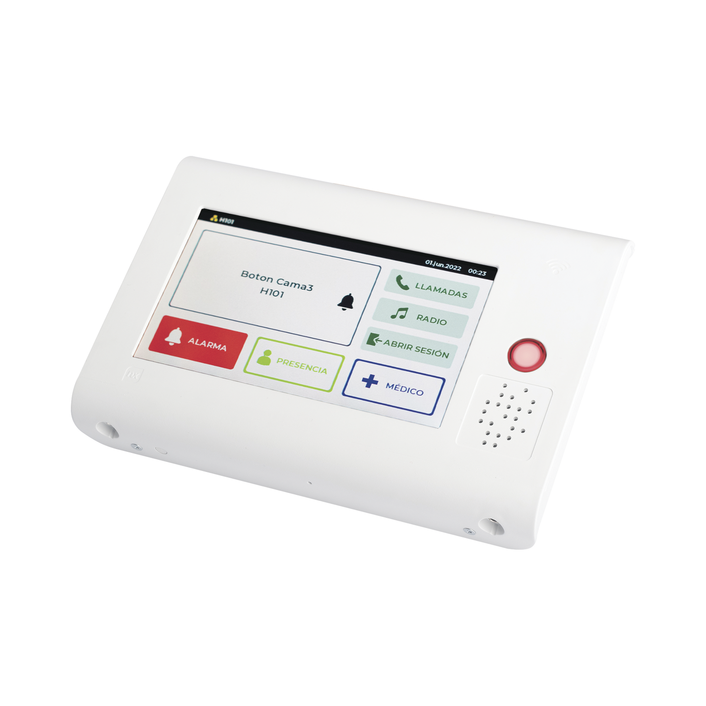 Terminal de Habitación IP para Hospitales / Lector RFID 125 KHz / Audio Bidireccional / SIP / PoE / Pantalla Táctil 7" / Compatible con NX1071 y NX1075