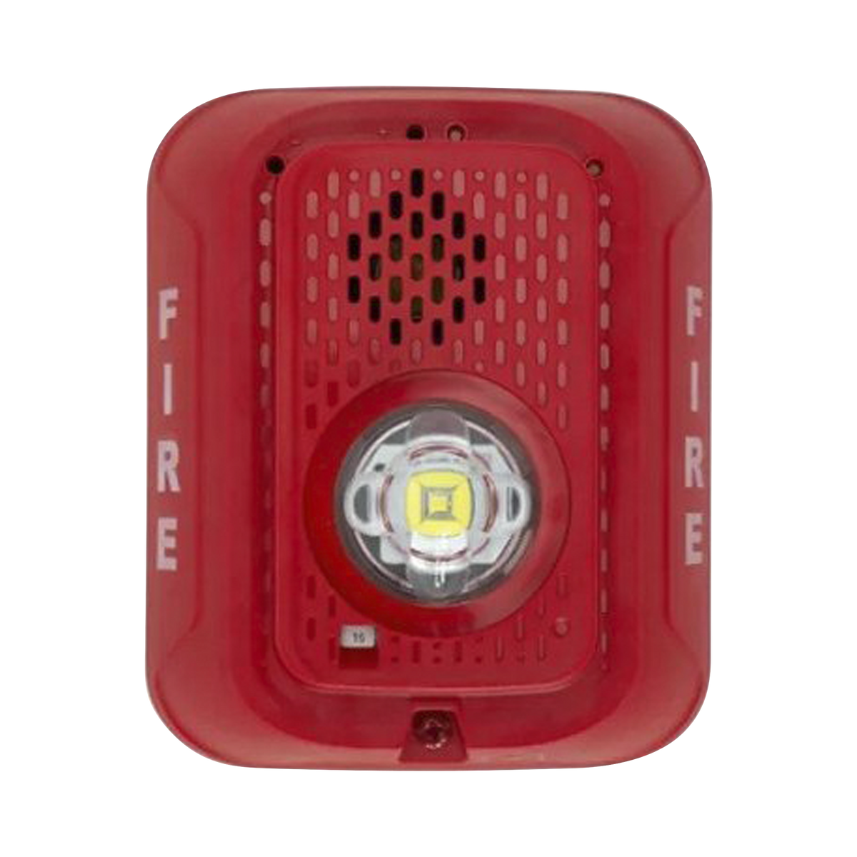Sirena con estrobo LED de 2 hilos para pared, 24 Vcd, candela seleccionable hasta 185 cd, puntos de prueba DVM, color rojo