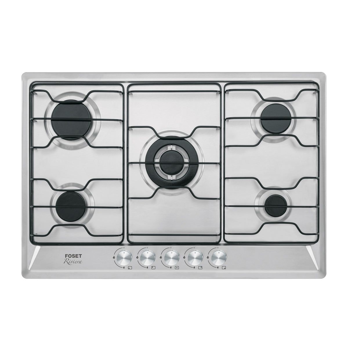Parrilla gas empotrable 75cm, 5 quem, inox, esmalte, Foset