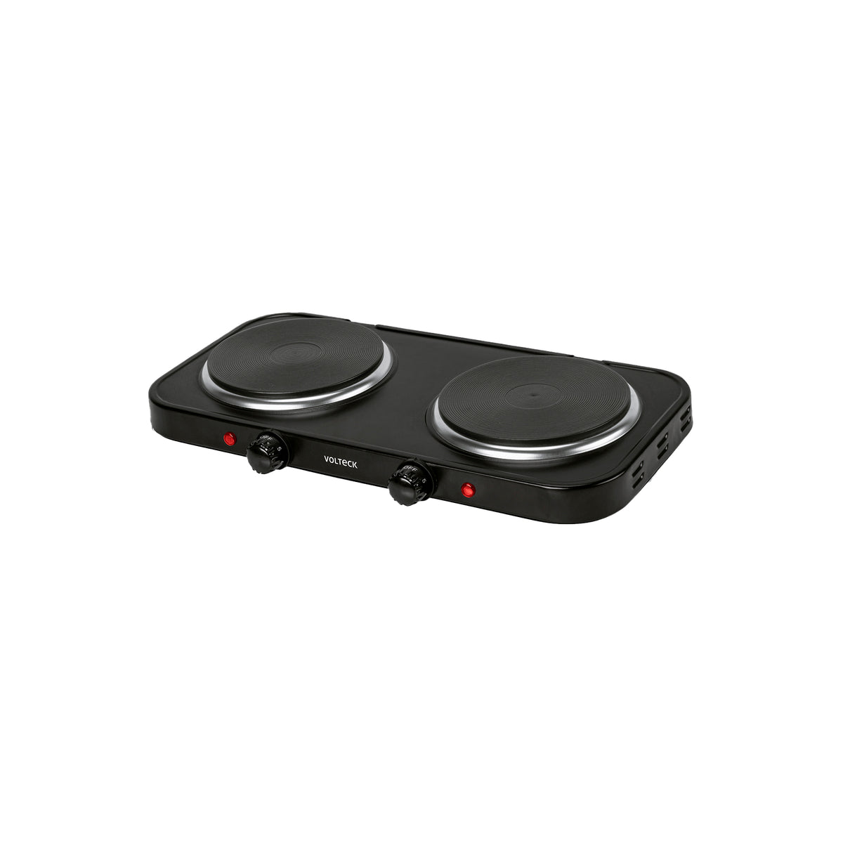 Parrilla eléctrica 2 quemadores de disco, negra, VOLTECK