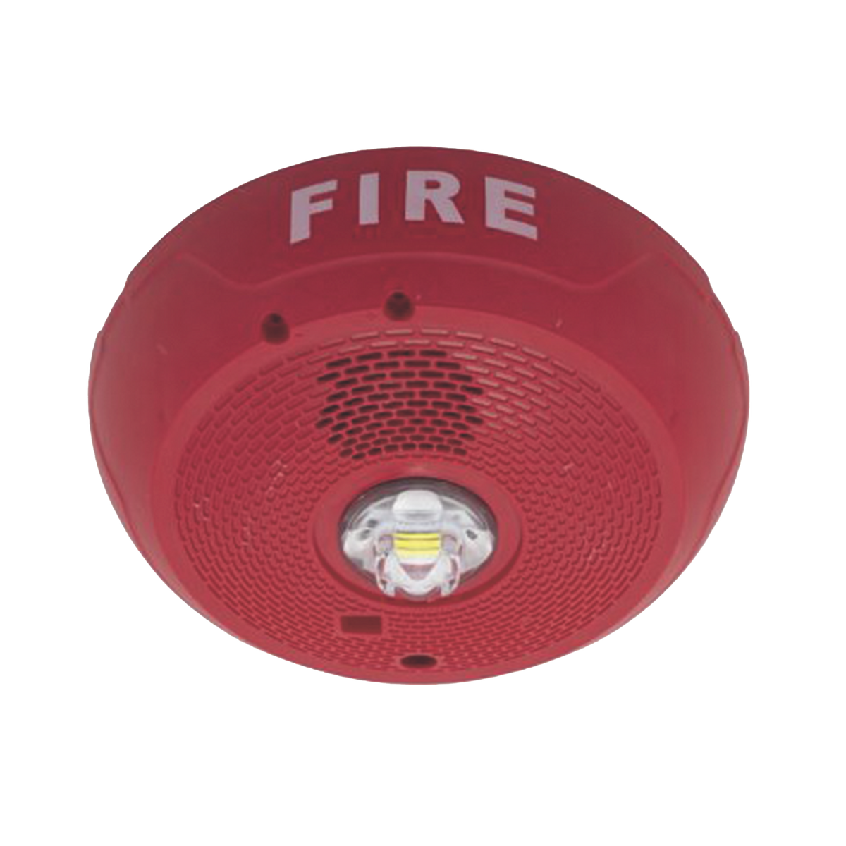 Sirena con estrobo LED de 2 hilos para techo, 24 Vcd, candela seleccionable hasta 177 cd, puntos de prueba DVM, color rojo