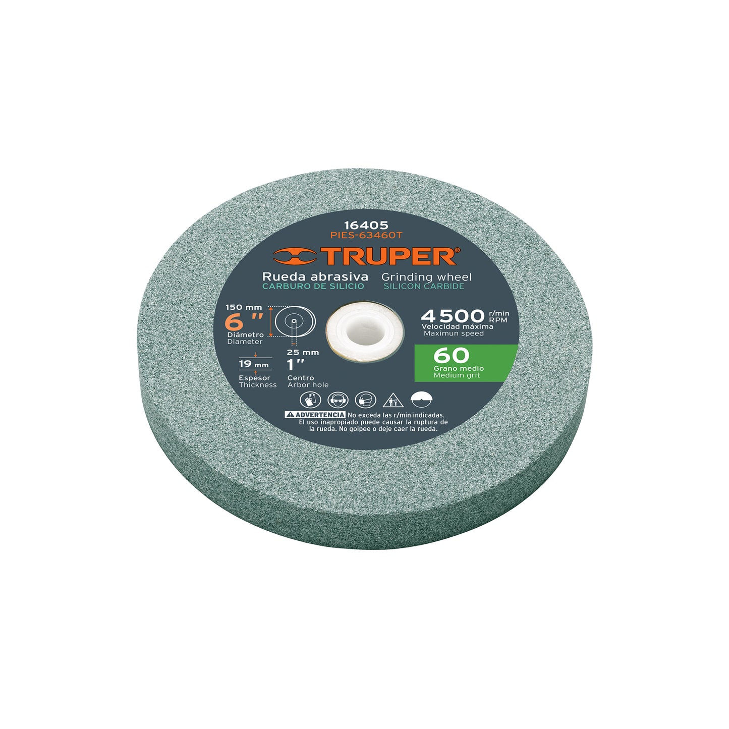 Rueda abrasiva p/esmeril 6'x19mm, carburo silicio, grano 60