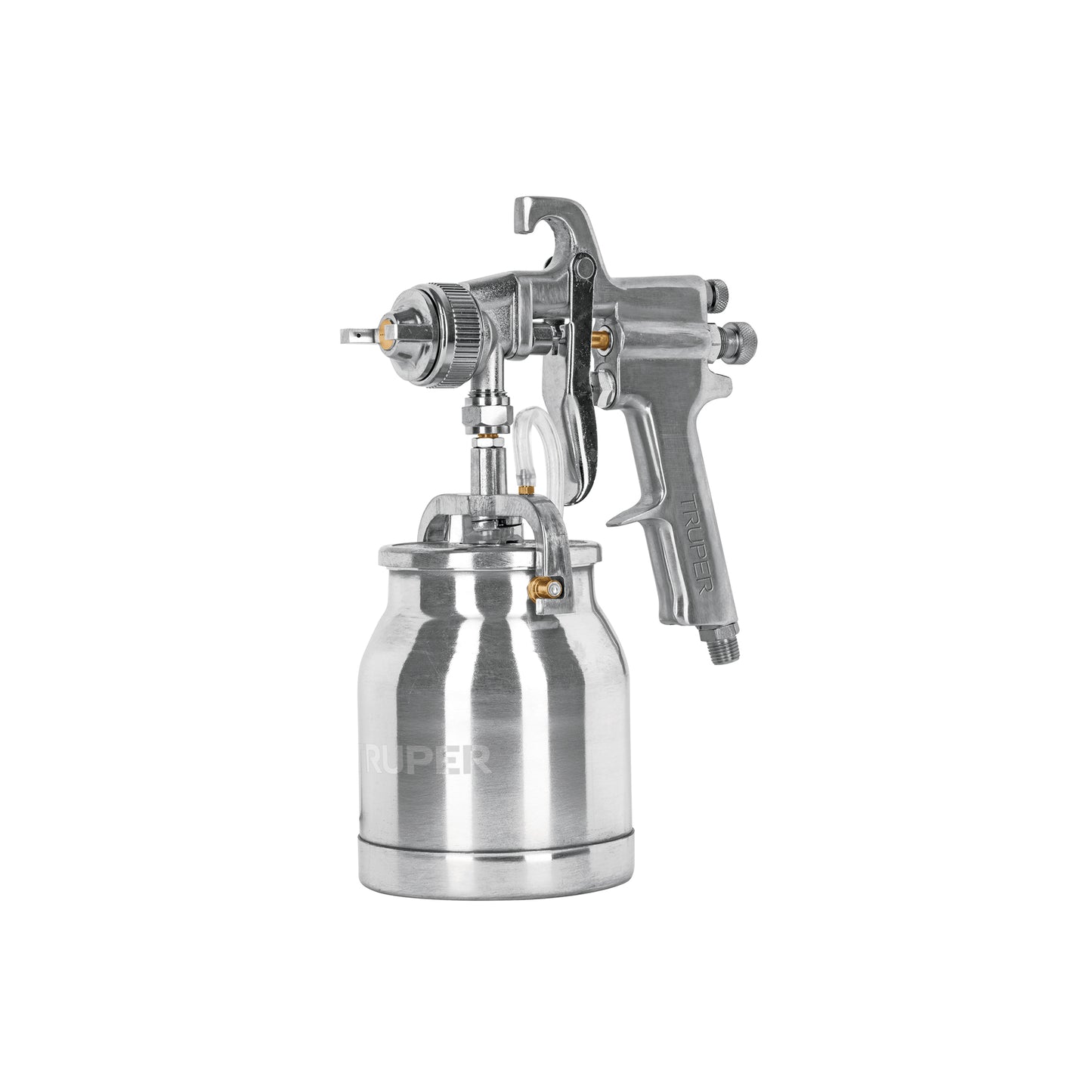 Pistola p/pintar succión HVHP vaso alum, 1.8mm, 2 vál Truper