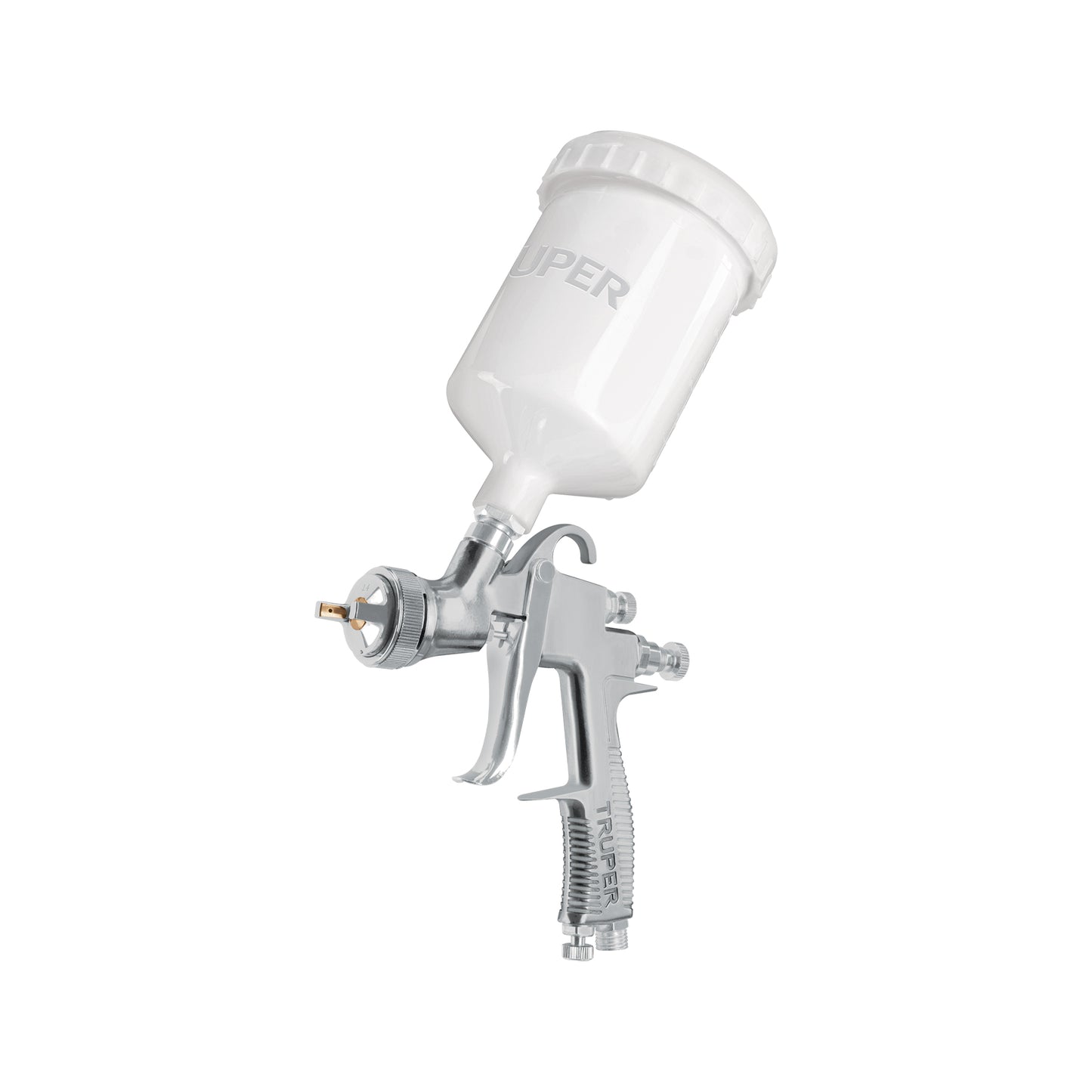 Pistola p/pintar gravedad LVLP vaso plástico, 2 mm, Truper