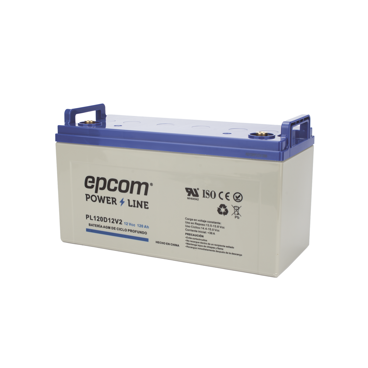 Batería de respaldo 12Vcc 120 Ah AGM | Certificada UL94-HB Retardo a la flama básica | Ciclo profundo | Aplicación fotovoltaica y de emergencia | Terminales M8