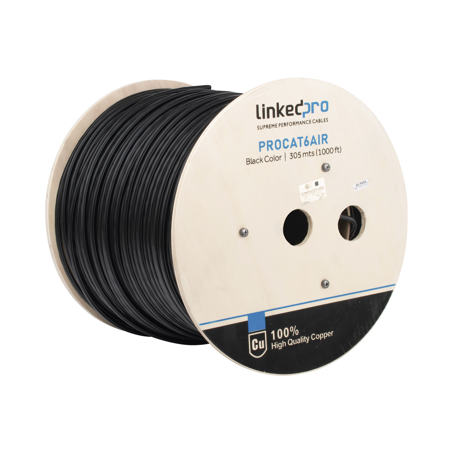 Bobina de Cable FTP con Mensajero de Acero de 305 Metros (1000 Pies) Cat6+ Calibre 23, Color Negro, para Aplicaciones en Video Vigilancia y Redes de Datos / Uso en Intemperie y Aplicaciones A�reas