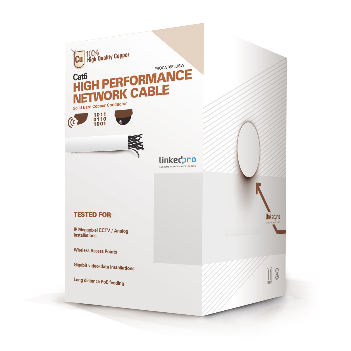 Bobina de Cable de 305 Metros (1000 Pies) de Cable Cat6 de Alto Desempe�o, Super Flexible, UL, Cobre, Color Blanco, para Aplicaciones de Video Vigilancia y Redes de Datos