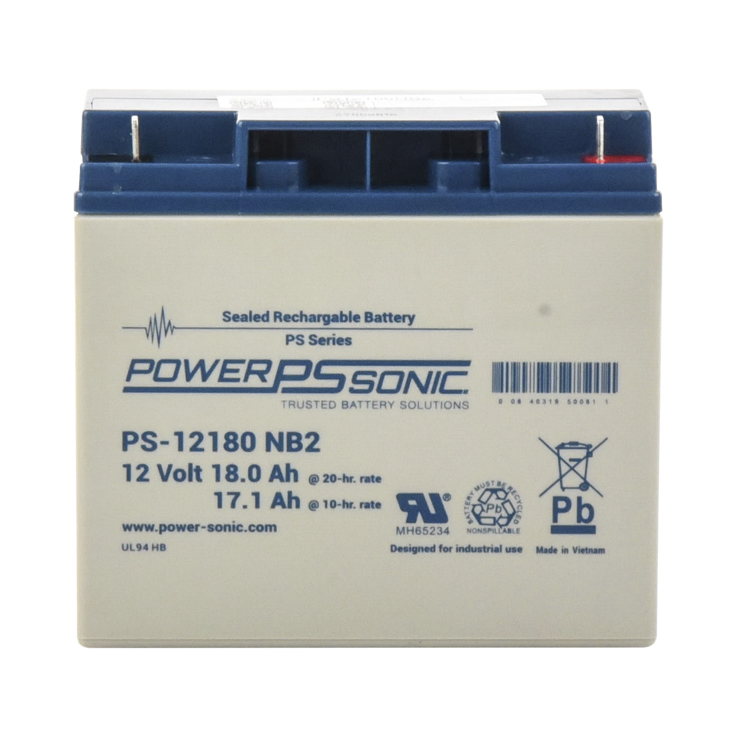 Batería 12V, 18AH, Para Respaldo, Tecnologías AGM/VRLA, Diseño De Vida Útil 5 Años, Terminales Tipo NB2, Listada UL, Libre De Mantenimiento