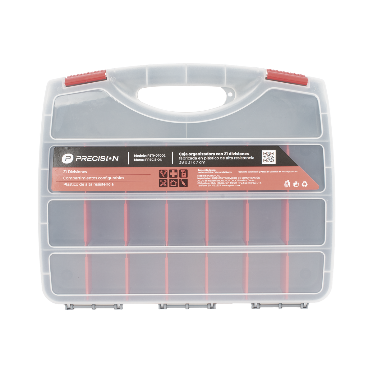 Caja Organizadora con 21 Divisiones Fabricada en Plástico de Alta Resistencia de 38x31x7 cm.