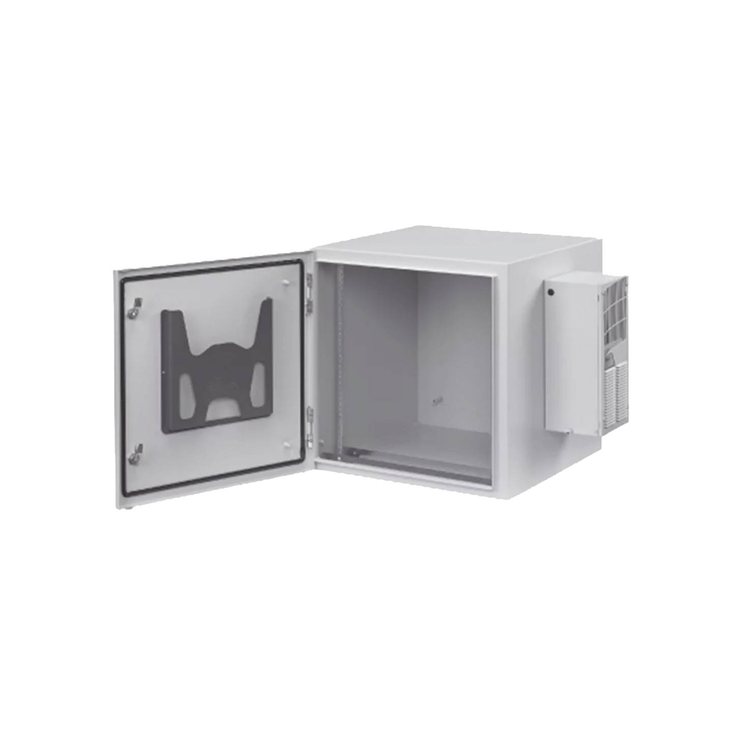 Gabinete Industrial ProTek de 12 UR de 612 x 600 x 614 mm Puerta Sólida Con Aire Acondicionado de 800 BTU Protección NEMA Tipo 4/12; IP66, Fabricado en Acero, Color Gris Claro