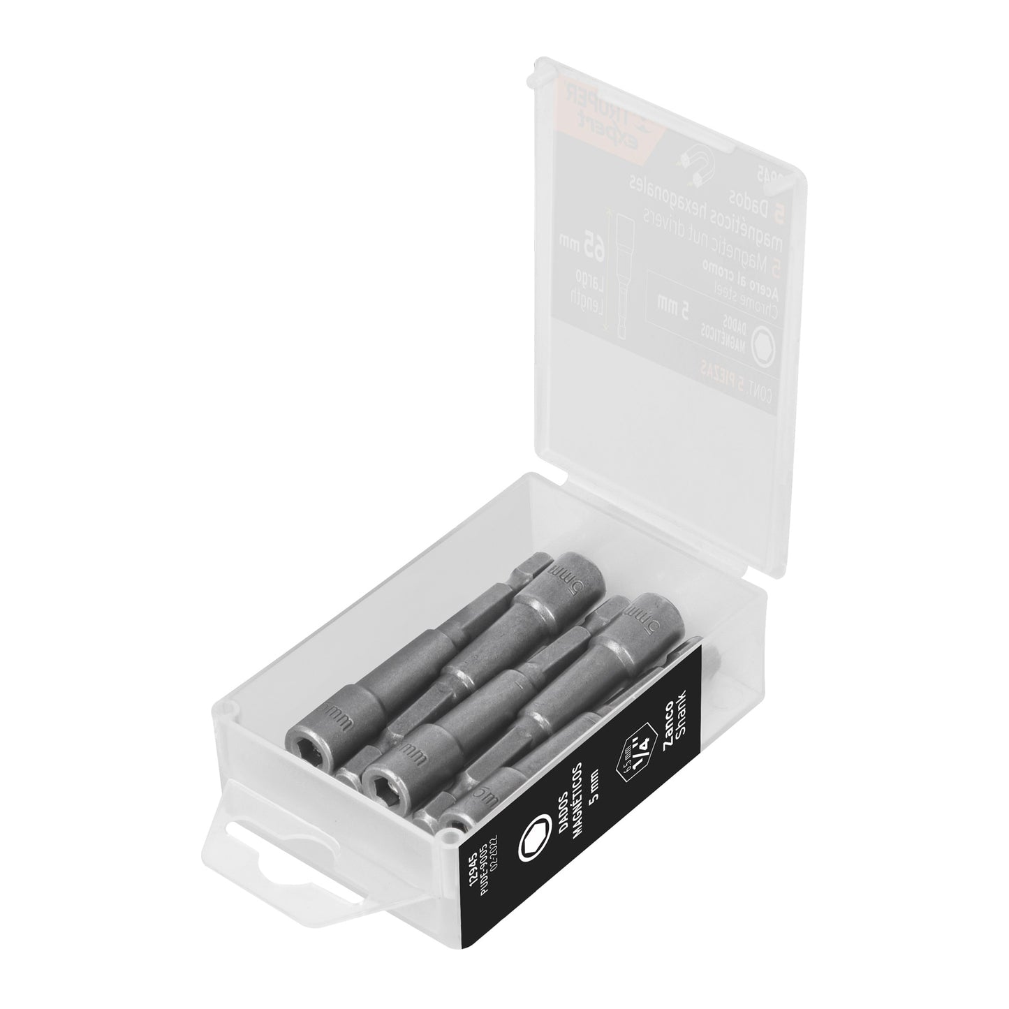 Estuche con 5 dados magnéticos de 5 mm largo 2-1/2', Expert