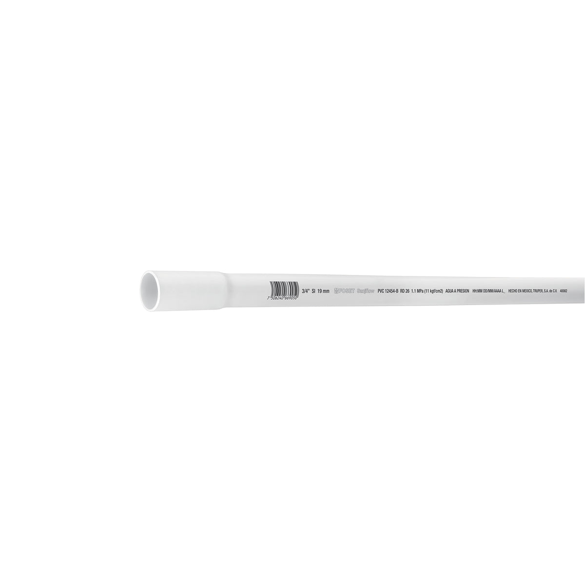 Tubo de 3/4' PVC hidráulico RD 26, 3m, 0.5kg, FOSET