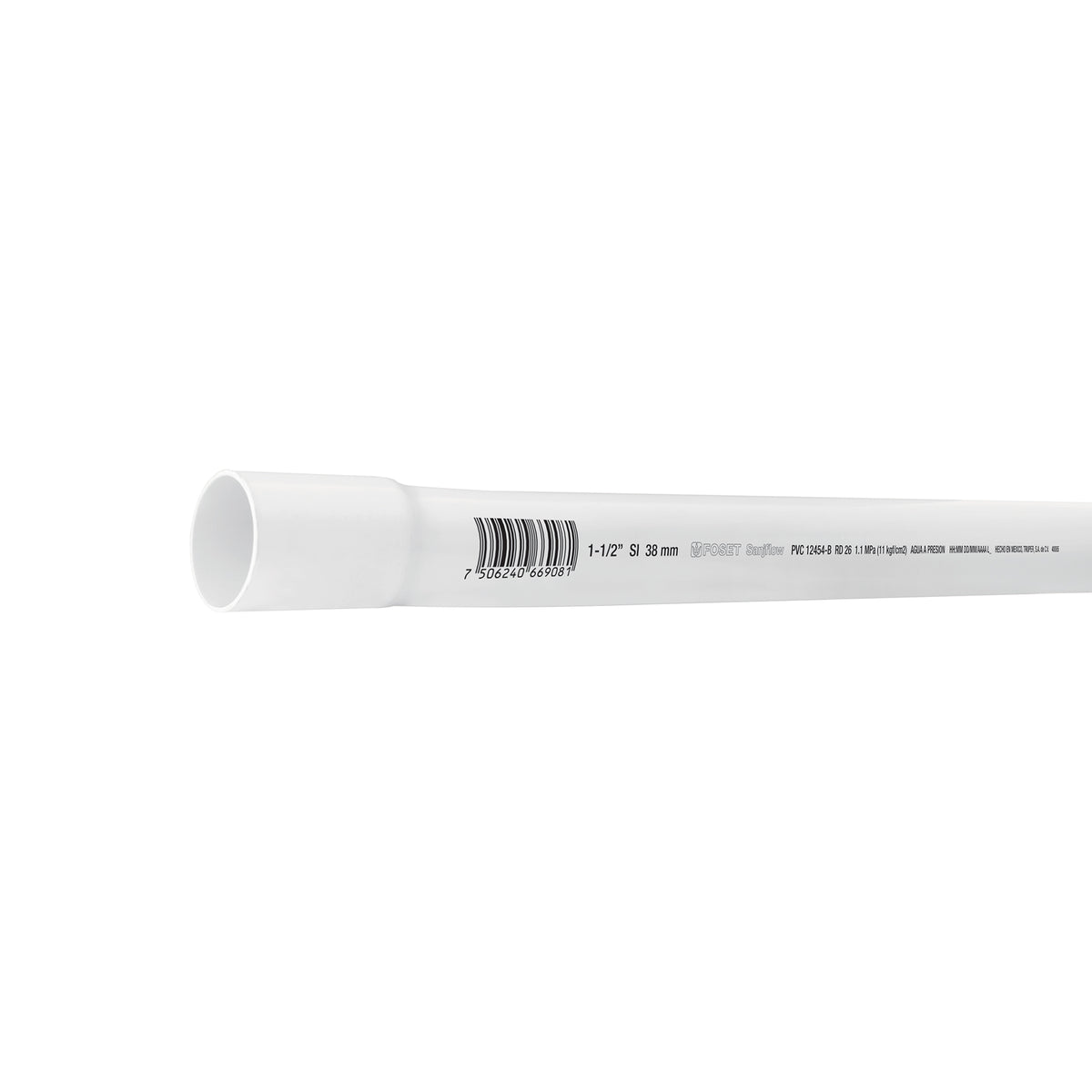 Tubo de 1-1/2' PVC hidráulico RD 26, 3m, 1.2kg, FOSET