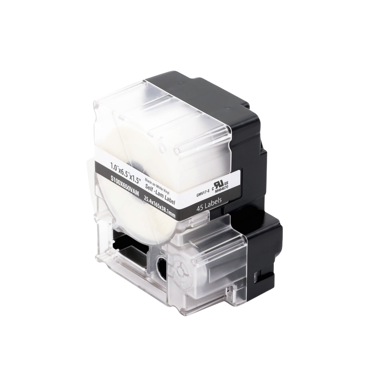 Casete de 45 Etiquetas Autolaminadas de 25.4 x 165.1 mm (1 x 6.5 pulgadas), para Cables de 4 a 8.1 mm (0.16 a 0.32 pulgadas) de Di�metro, �rea de Impresi�n Color Blanco