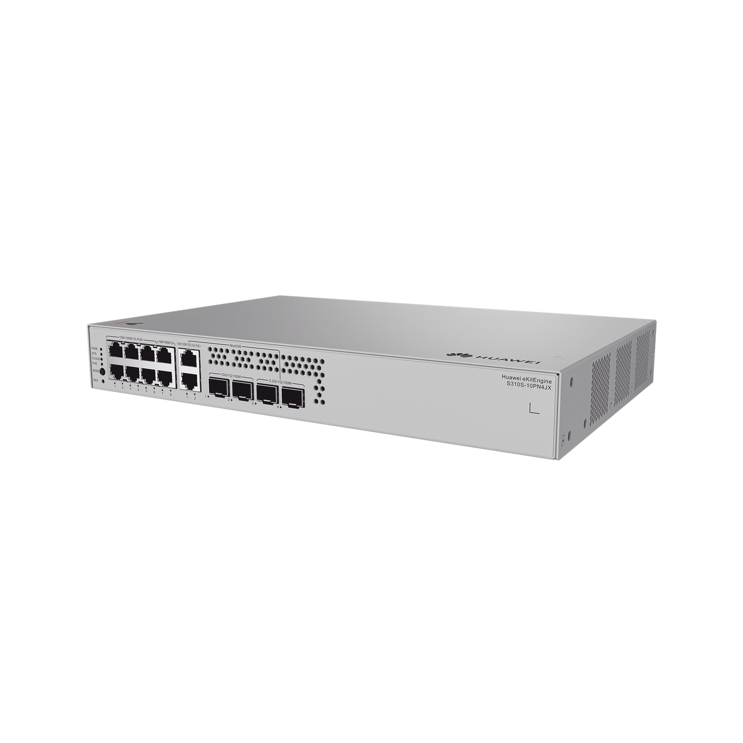 Switch de Acceso eKit Administrable / Capa 2+ / 6 Puertos PoE+ Gigabit + 2 Puertos PoE+ Multi-Gigabit (2.5 Gbps) + 2 Puertos Gigabit + 2 Puertos SFP + 2 Puertos SFP+ / PoE Perpetuo / Presupuesto PoE 128 W / Sin licenciamiento