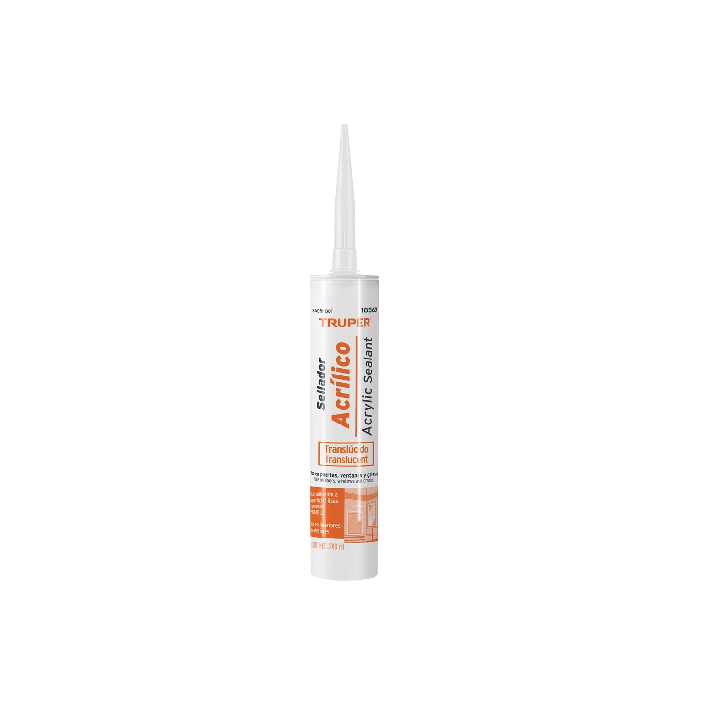 Sellador acrilico de 280 ml, transparente, Truper