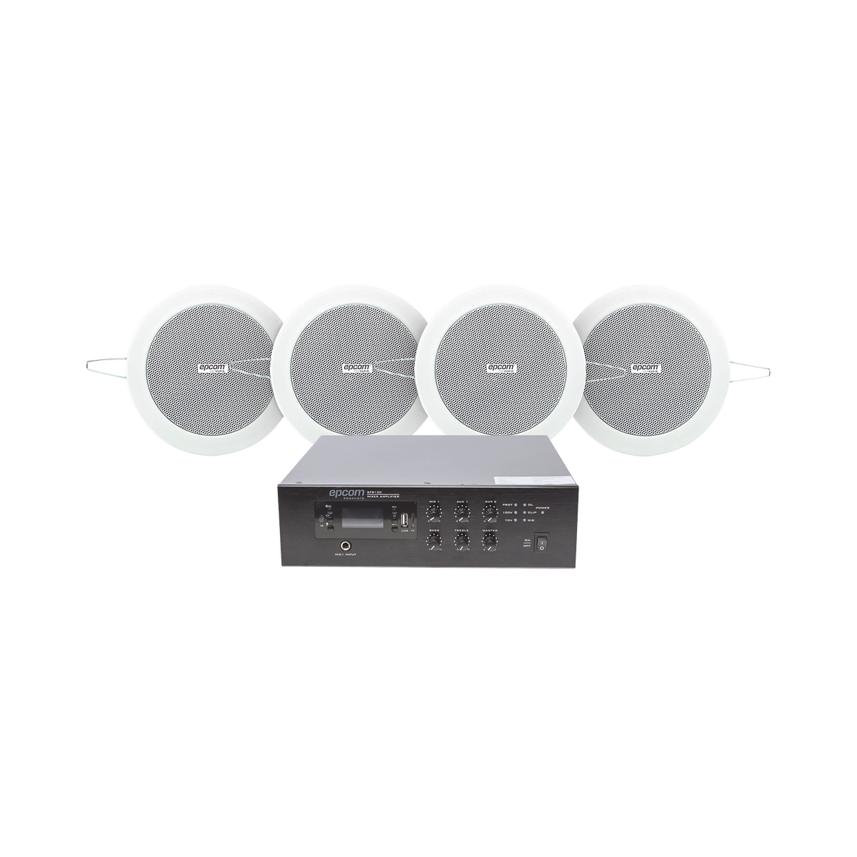 KIT de Amplificador de 120W para Escritorio | 4 Altavoces de Plafón de 4in | 3 - 6W | Sistema 70/100V