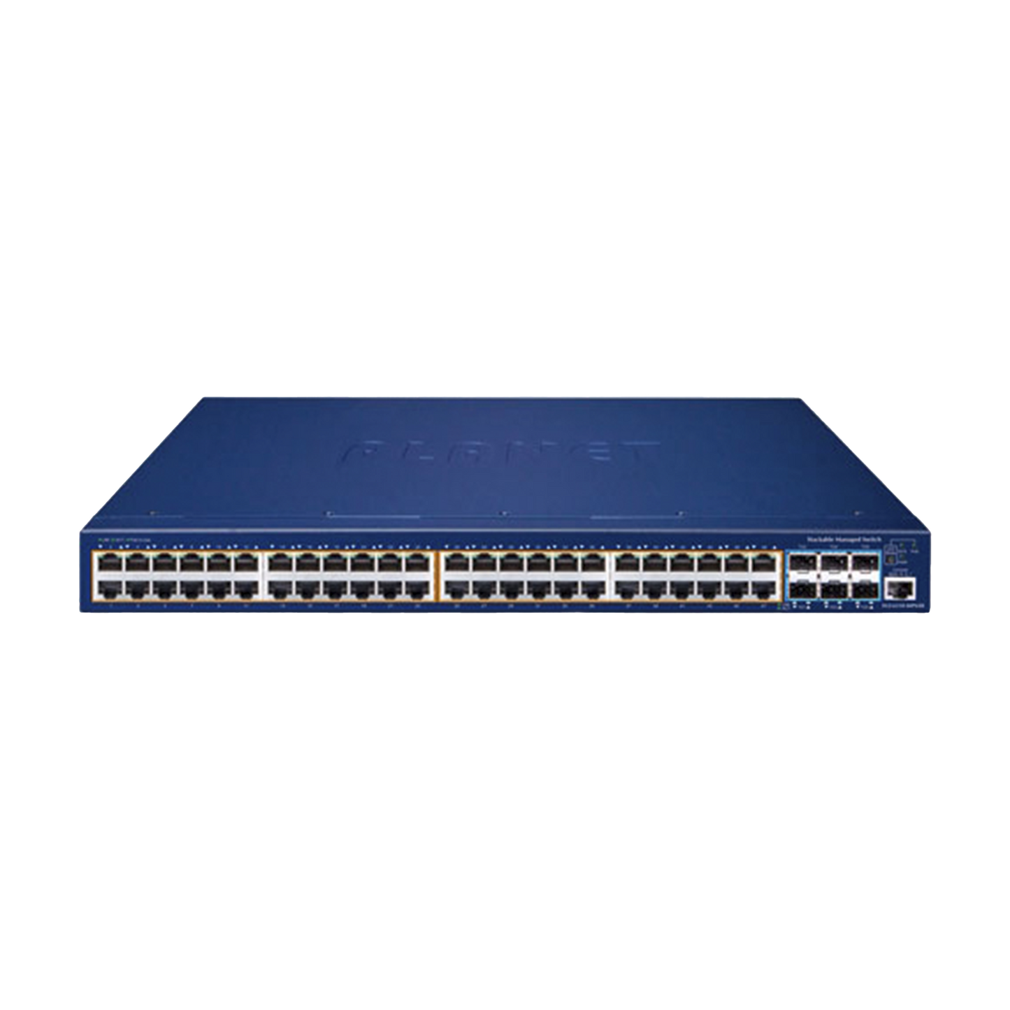 Switch Administrable Stacking Capa 3, 48 Puertos PoE Gigabit 802.3at, 6 Puertos SFP de 10 G, Entrada de Alimentación Redundante de 55 V cc.