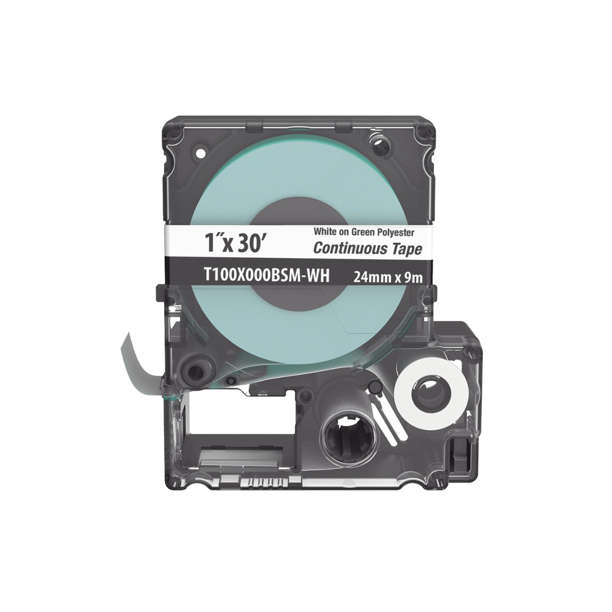 Casete de Etiquetas de Poli�ster de Cinta Continua, Color Blanco Sobre Verde, Uso Interior/Exterior, 24 mm (0.94 Pulgadas) de Ancho x 9.1 Metros (29.86 Pies) de Largo