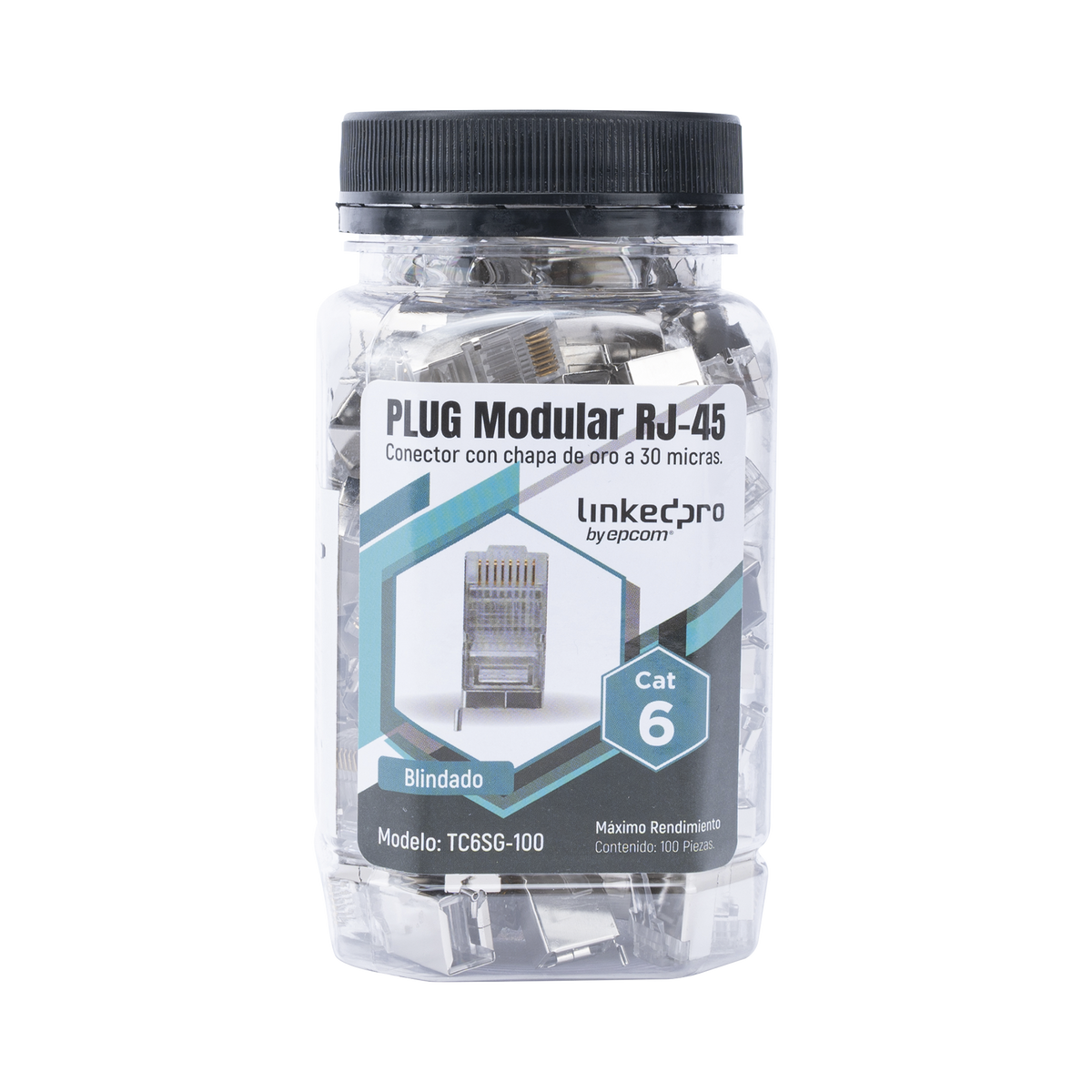 Bote con 100 Piezas de Plug Modular RJ45 Cat6 Blindado con Pin de Tierra, Chapado de Oro a 30 Micras para Durabilidad Extrema