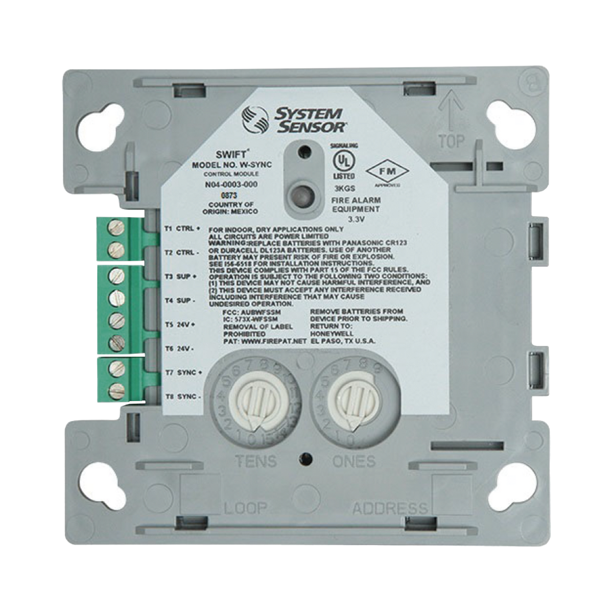 Módulo de Sincronización Inalámbrico / Compatible con Paneles Notifier, Fire-Lite, Silent Knight y Farenhyt / Incluye Baterías