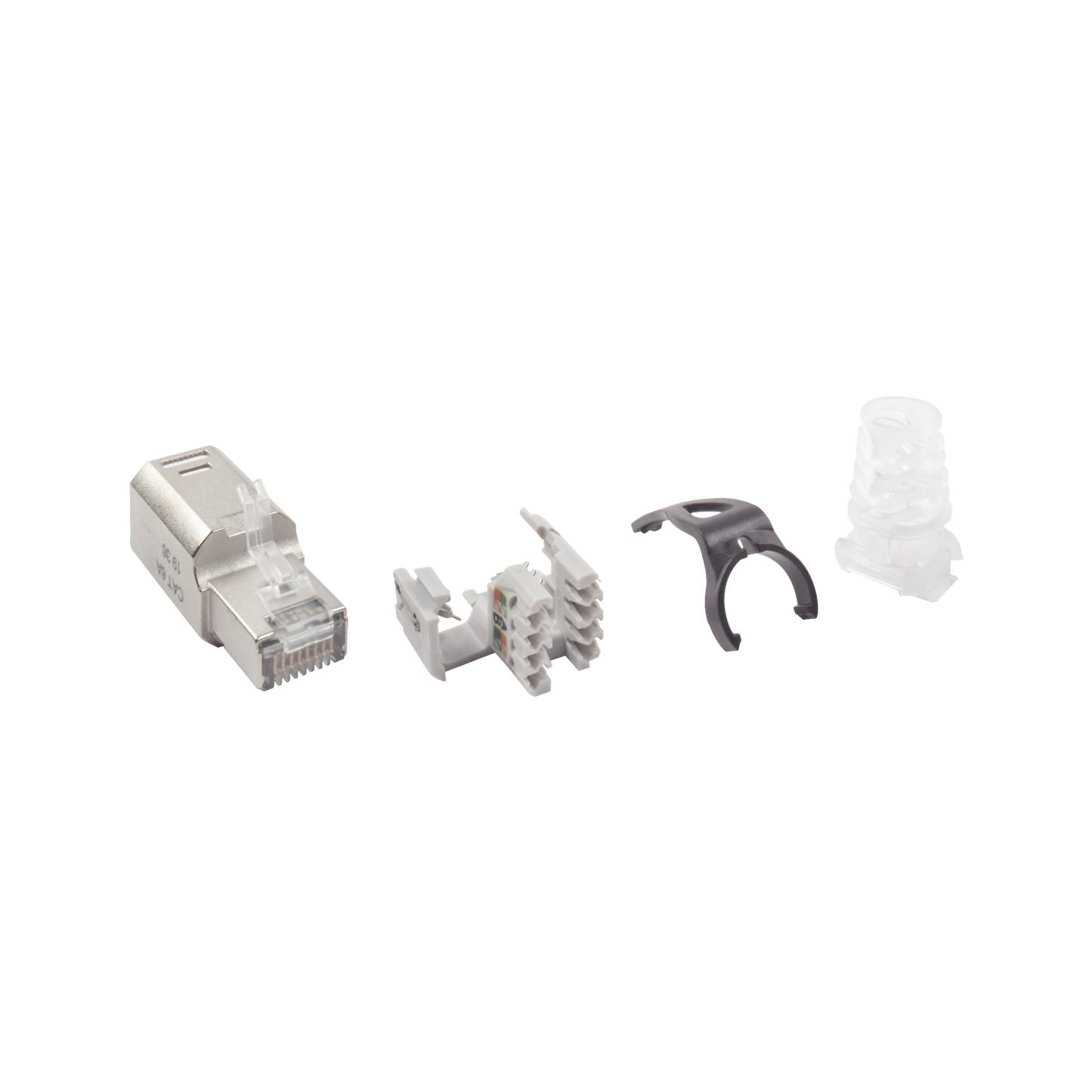 Plug RJ45 Cat6A Blindado, Terminación en Campo, Compatible con Todas las Categorías, con Clip Protector de Seguro