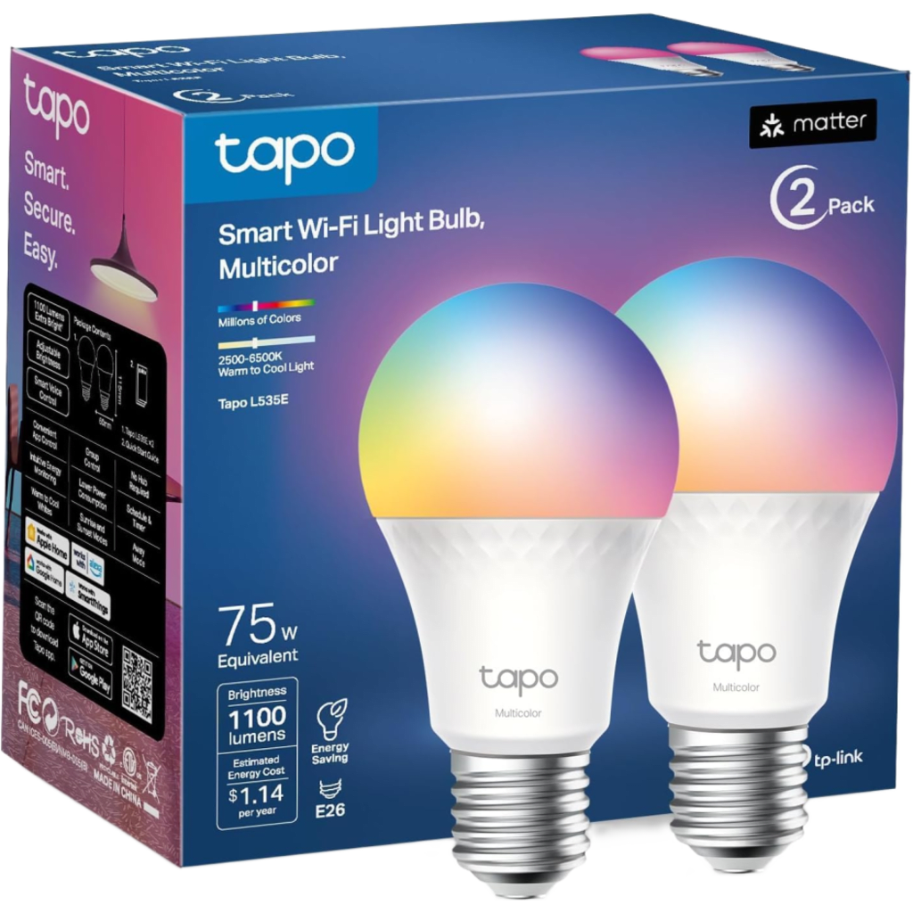 KIT 2 Focos Smart Wi-Fi Light Multicolor / 1100 Lúmenes (brillo máximo) / 16 Millones de Colores / Temperatura de Color 2500-6500K / Matter Compatible / 9.5W
