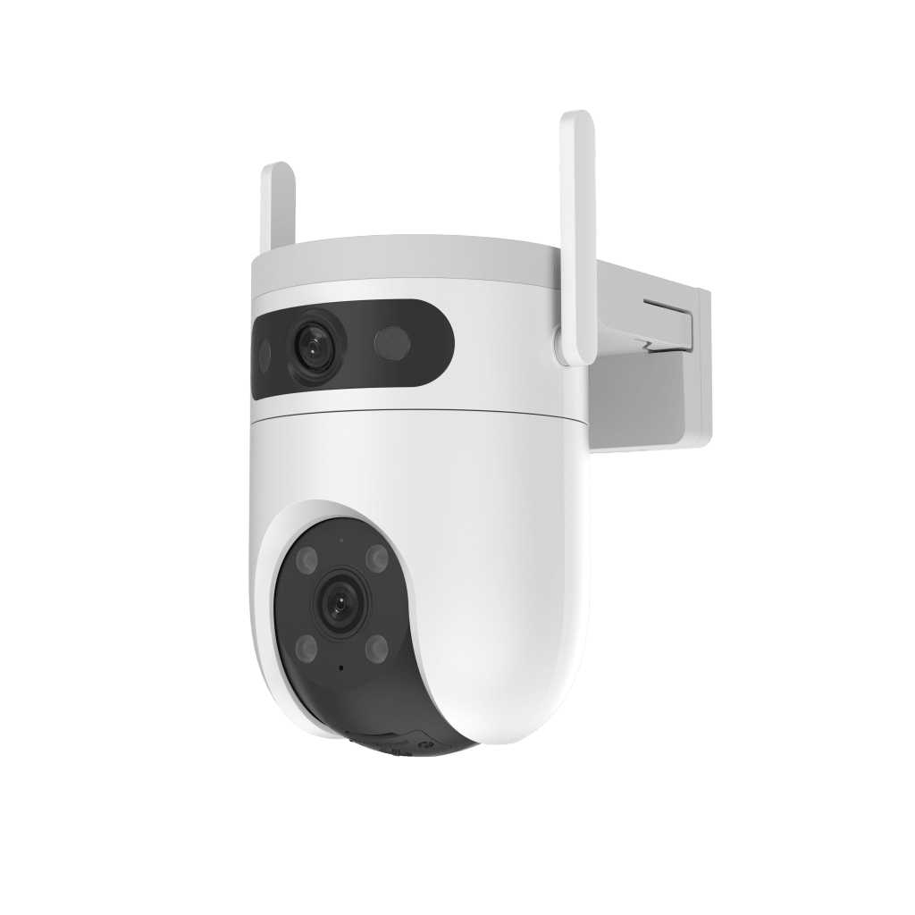 Cámara IP WiFi 6 (2.4 GHz y 5 GHz) PT Dual-Lente / 2K (3mp + 3mp) / Visión Nocturna Color Hasta 40m / Detección IA Humano-Vehículo / Seguimiento Automático / Defensa Activa con Sirena y Luz Estroboscópica