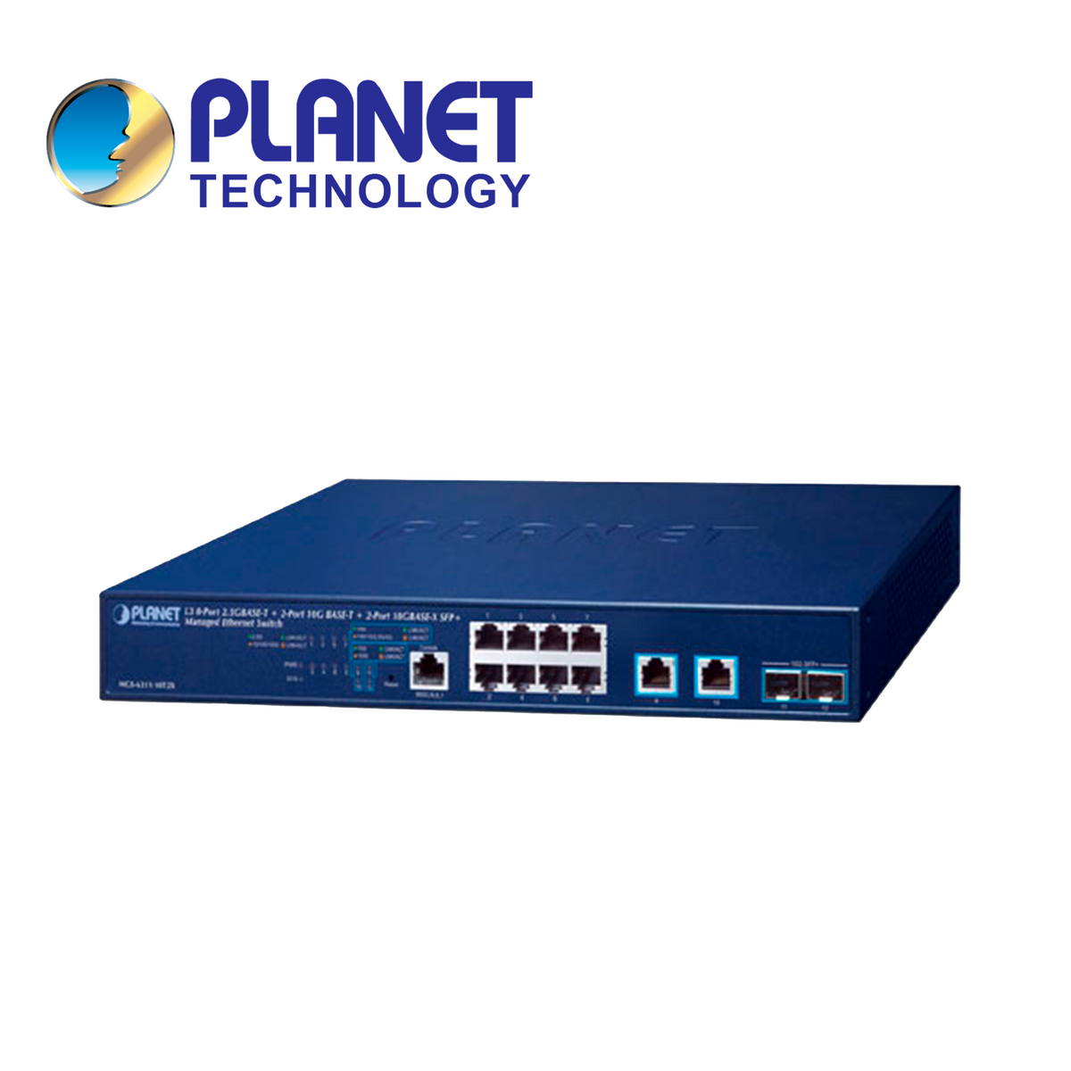 switch administrable l3 planet mgs-6311-10t2x / 8 puertos rj45 10m/100m/1000m/2.5gbps / 2 puertos rj45 100m/1/2.5/5/10gbps / 2 puertos sfp+ 1/10gbps / 1 puerto consola / routing dinamico / ospfv2 / anillo erps / fuente de alimentacion 100-240vca