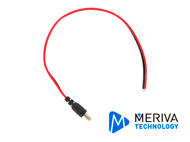 conector pigtail extra largo macho meriva technology pigtail c-macho / conexion de corriente para camaras analogicas hd / polarizado / largo 21cm / calibre 22awg / ip50