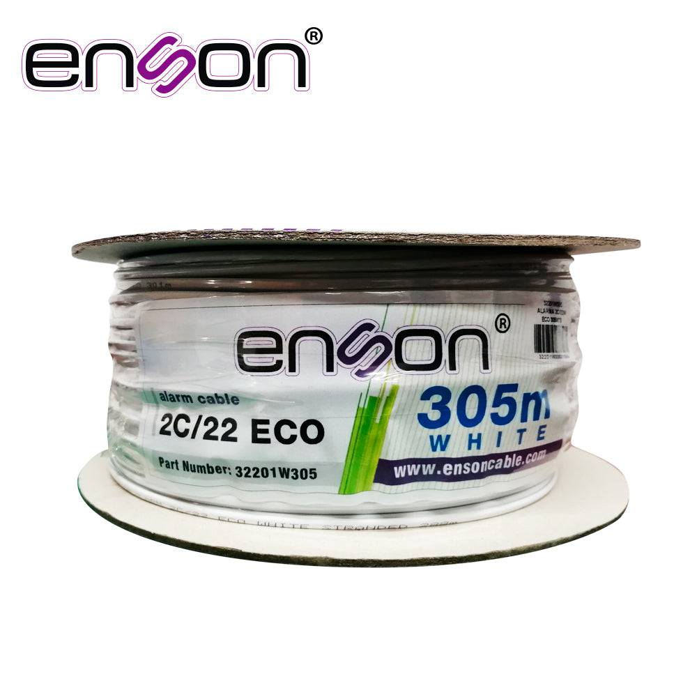 cable de alarma enson 32201w305 serie eco multifilar 2c/22 awg bobina de 305 metros forro pvc color blanco para uso interior diseñado para conexiones de sistemas de alarma