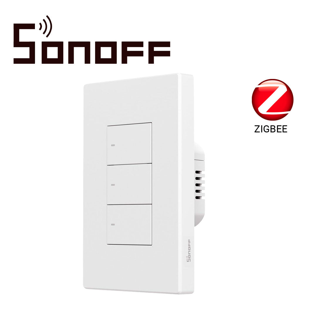 apagador de pared touch zigbee sonoff zbm5-3c-120w / zigbee 3.0 / 3 canales/ soluciones de smart home/ carga maxima total 10 amp / compatible con hub zigbee