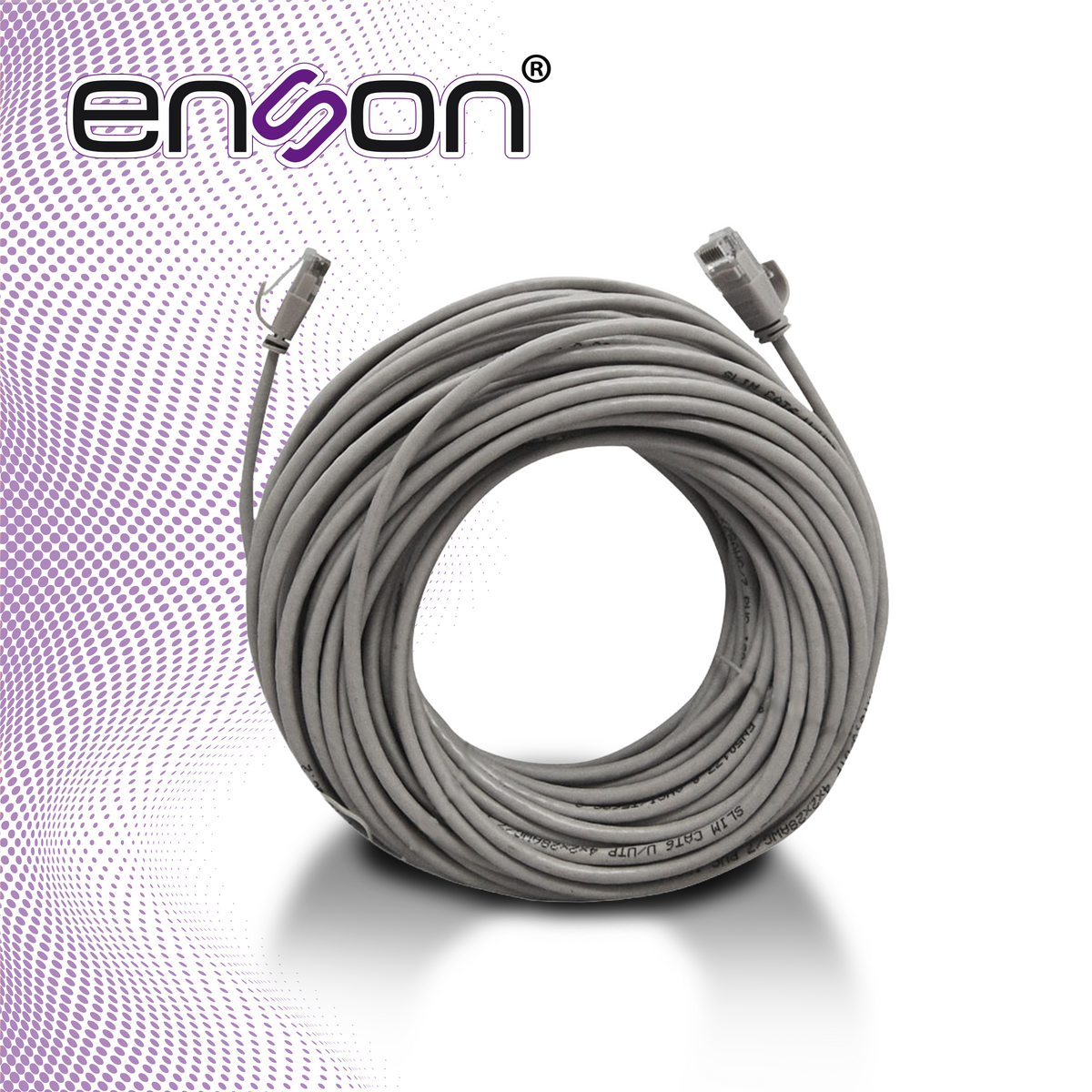 cable prearmado enson ens-ip18cat6 de 18mts cat6 con conectores rj45 tipo macho a cada extremo color gris para sistemas basicos de video ip y redes