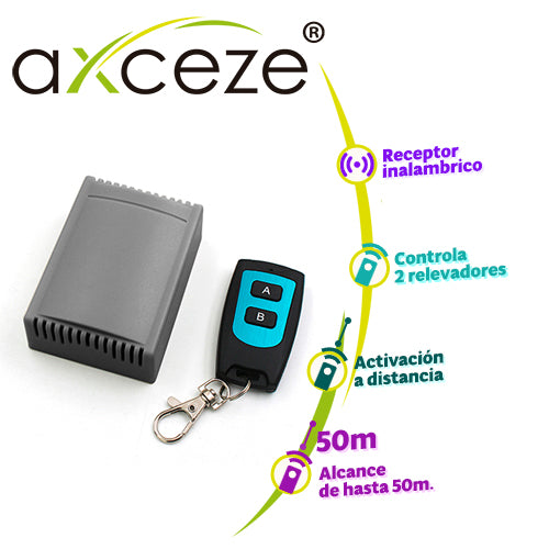 receptor inalambrico con control remoto de 2 botones axceze ax-rec20