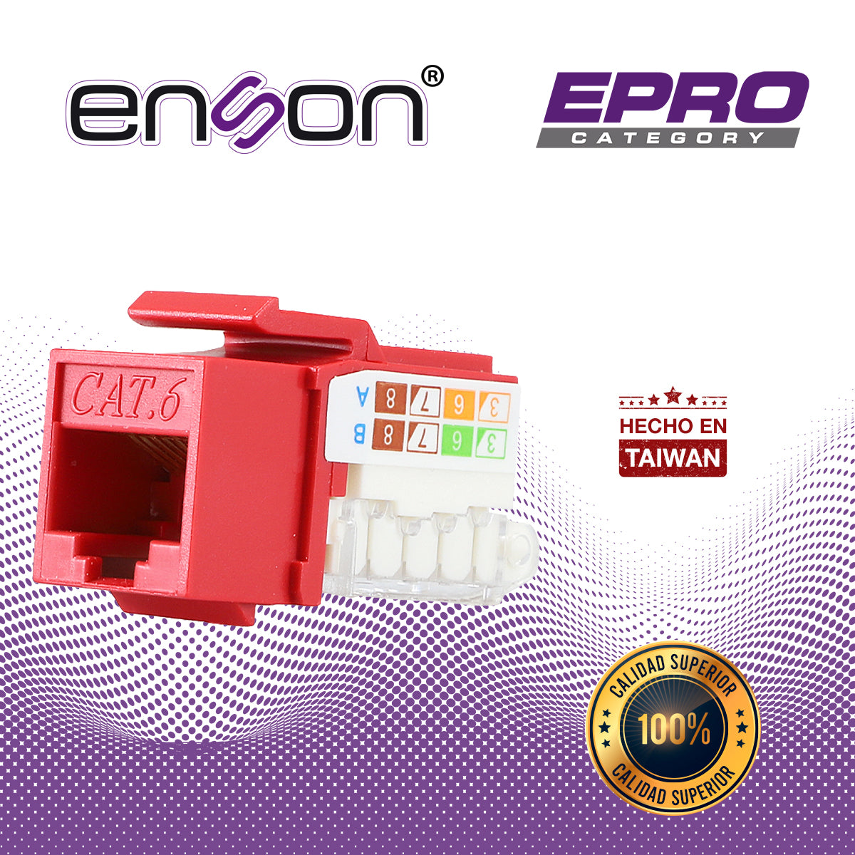 conector modular jack rj45 enson epro-tljack6-rd serie pro terminado sin pinzas posicion vertical cat6 color rojo compatible con placas enson epro-fp