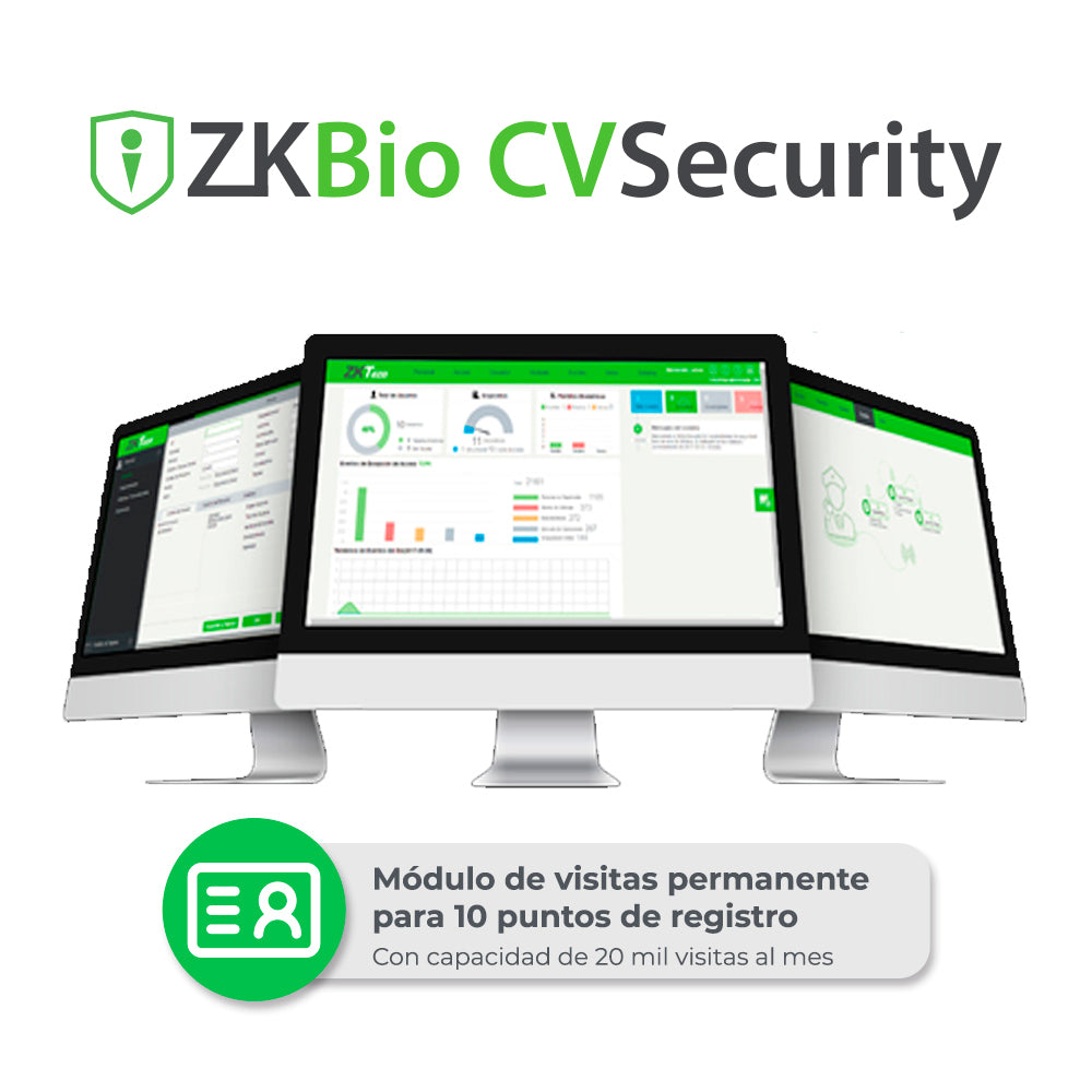 licencia bio cvsecurity modulo de visitas zkteco zkcv-vis-p10 para 10 puntos de registro de visitantes con capacidad de 20 mil visitas al mes permanente