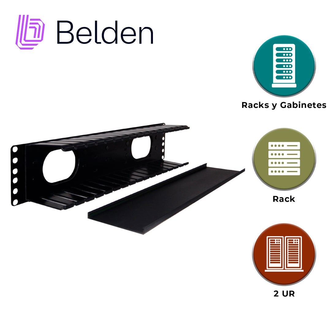 organizador horizontal belden 9512-1902n / negro / 2ur / con tapa