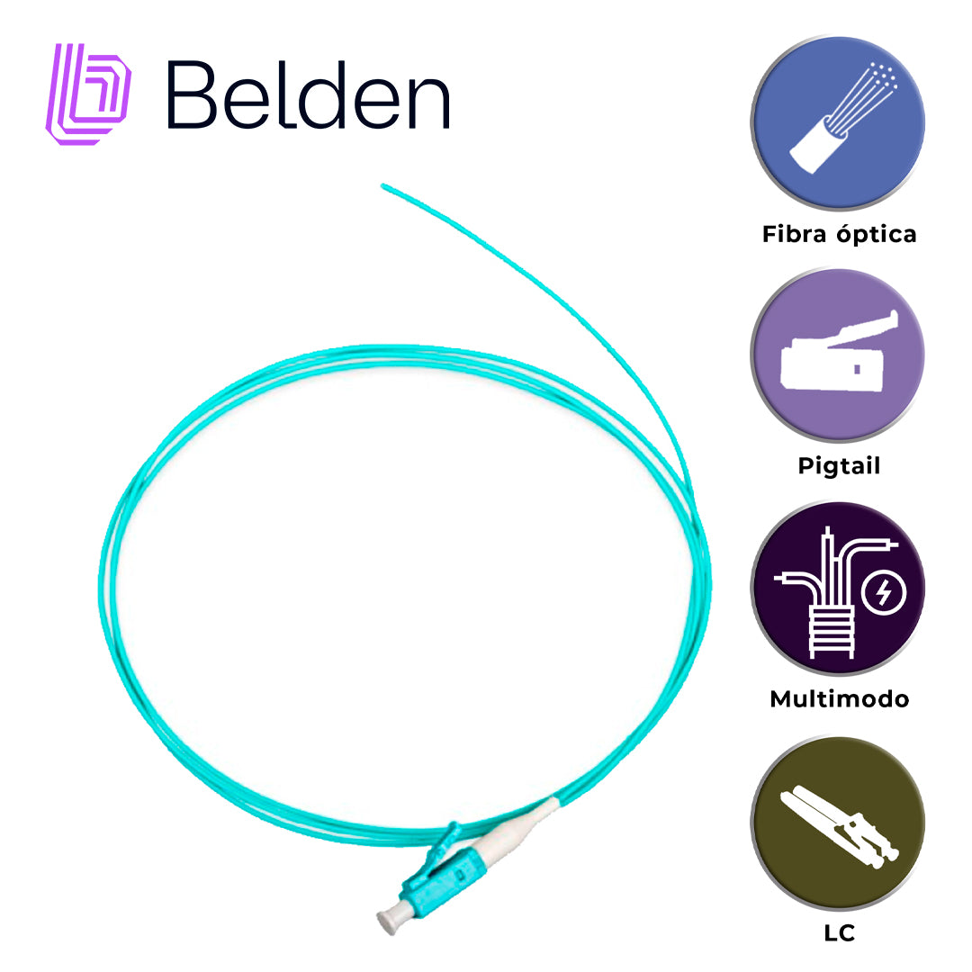 conector pigtail multimodo belden ft3lc900ps01 / om3 / aqua / lc simplex / 2 metros
