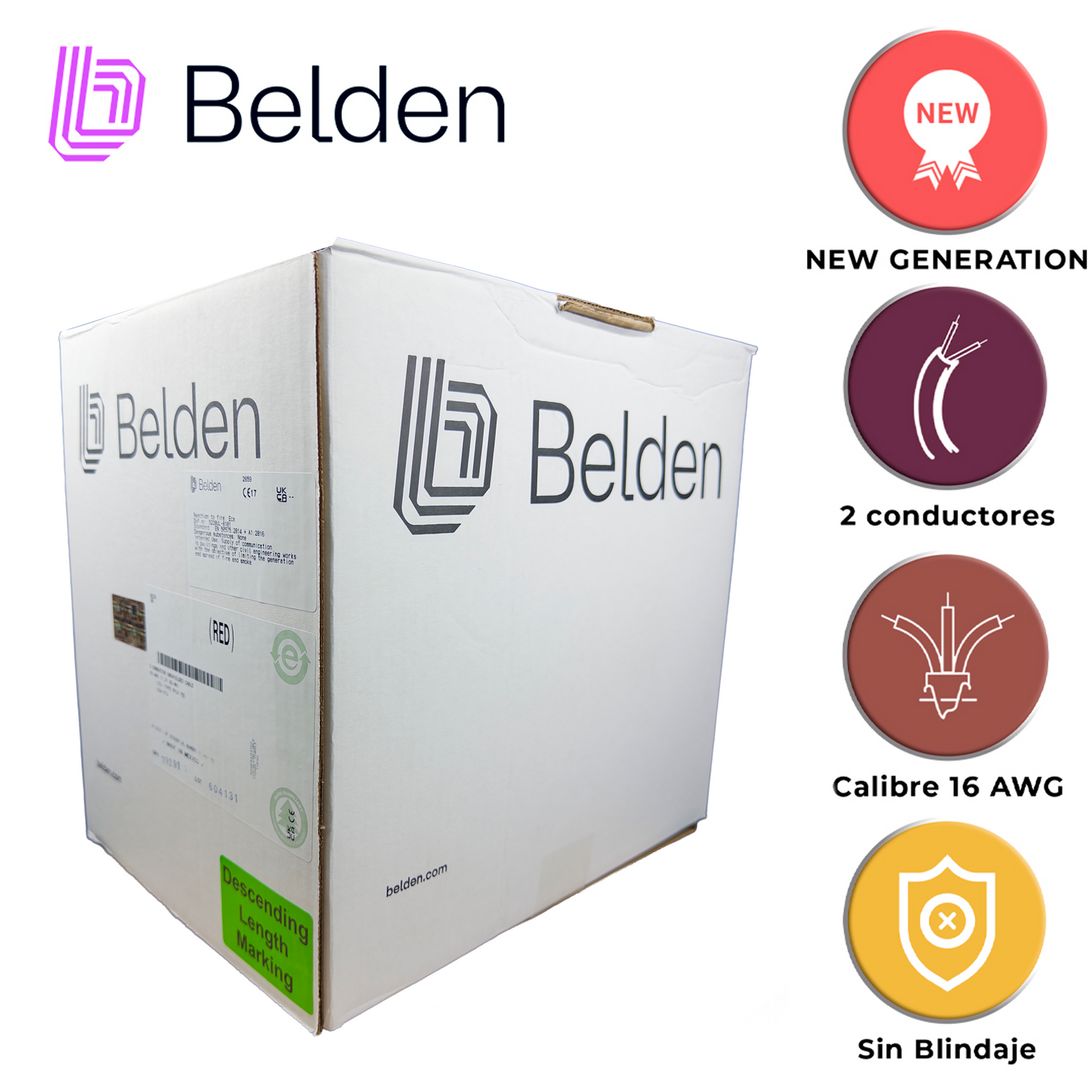 cable de seguridad y sonido belden 5100ue 008u1000 / interior / gris / 2 conductores / 14 awg / multifilar / forro pvc / cmr - cl3r - fplr / en caja / 1000 pies 305 metros