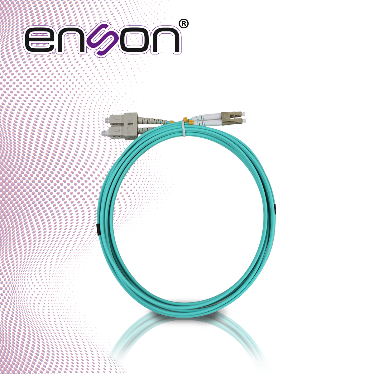 jumper de fibra optica enson ens-jumplcsc forro pvc color aqua tipo de fibra multimodo om3 50/125 micras conectores lc duplex- sc duplex longitud 3 metros uso interior