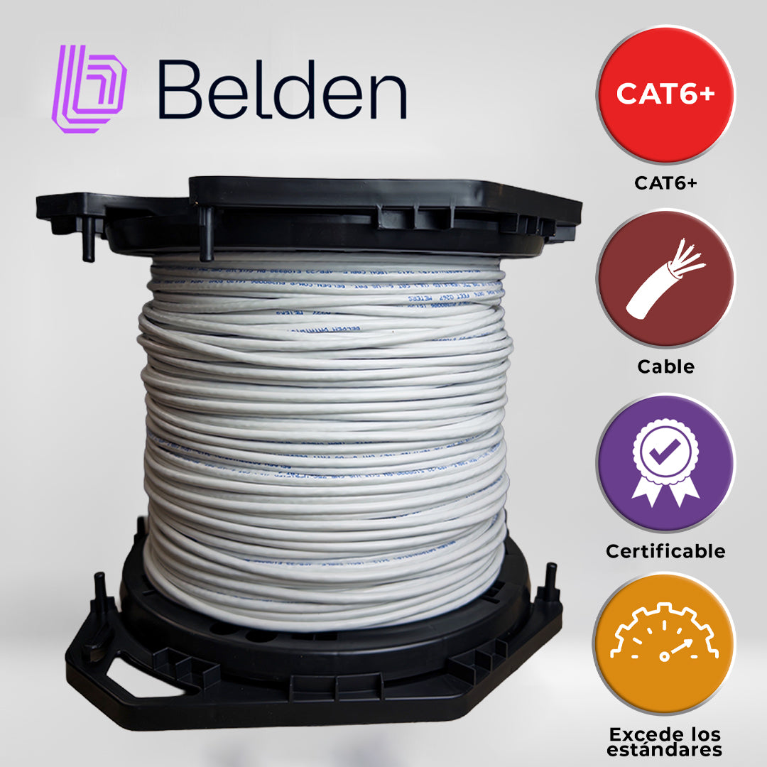 cable utp cat6+ belden 2412 009a1000 / interior / blanco / 350mhz / 4 pares / 23 awg / forro pvc / cmr / certificable / bobina en caja / 1000 pies 305 metros